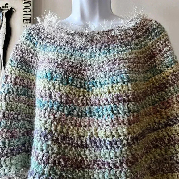 Crochet Boho Handmade Multi Colored Poncho - Picture 5 of 9